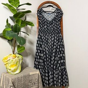 Old Navy XL Black Waist Defined Short Sleeve Boho Printed Midi Dress